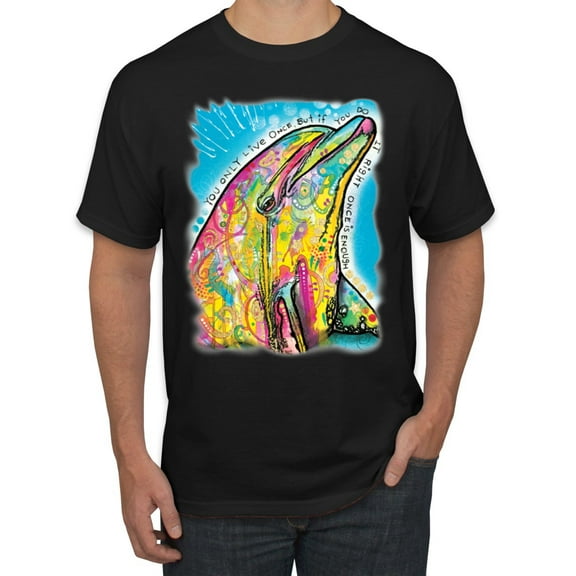 Wild Bobby, Dean Russo Neon Colorfu Dolphin Animal Lover Men Graphic Tee, Black, Small