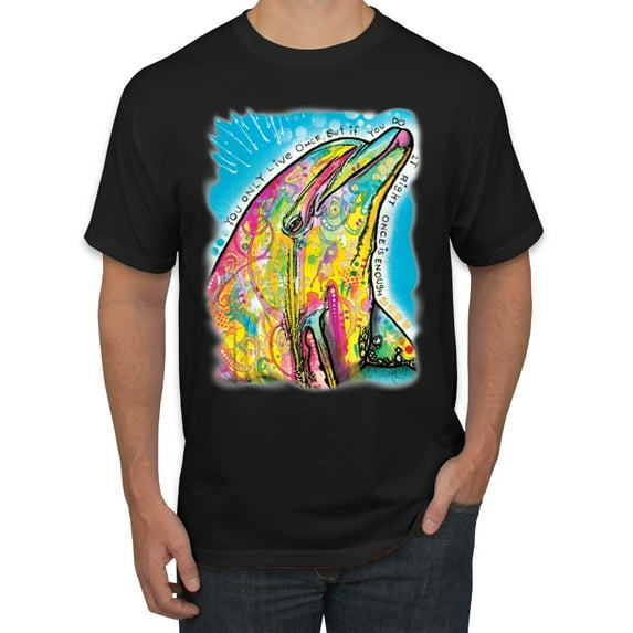 Wild Bobby, Dean Russo Neon Colorfu Dolphin Animal Lover Men Graphic Tee, Black, Small
