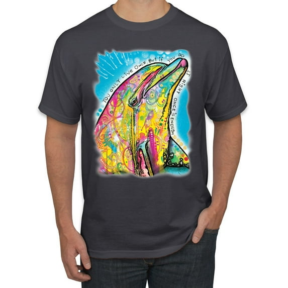Wild Bobby Dean Russo Neon Colorfu Dolphin Animal Lover Men Graphic Tee, Charcoal, Small