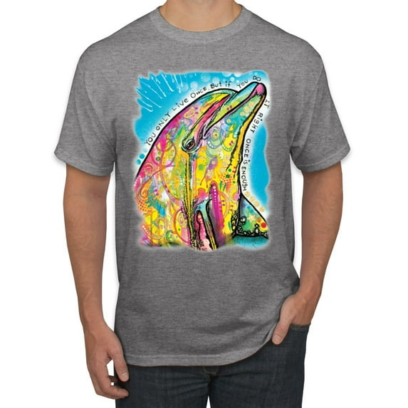 Wild Bobby Dean Russo Neon Colorfu Dolphin Animal Lover Men Graphic Tee, Heather Grey, 3X-Large