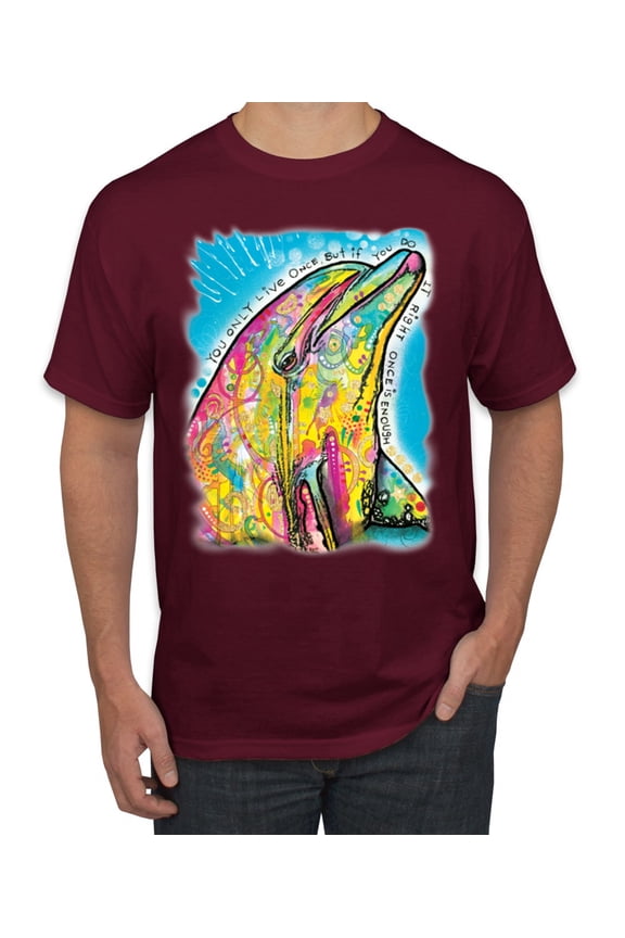 Dean Russo Neon Colorfu Dolphin Animal Lover Men Graphic Tee, Maroon, Large