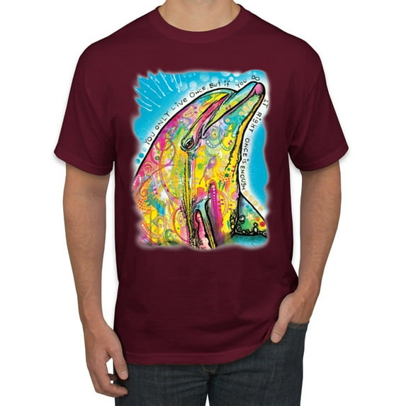 Wild Bobby Dean Russo Neon Colorfu Dolphin Animal Lover Men Graphic Tee, Maroon, Large