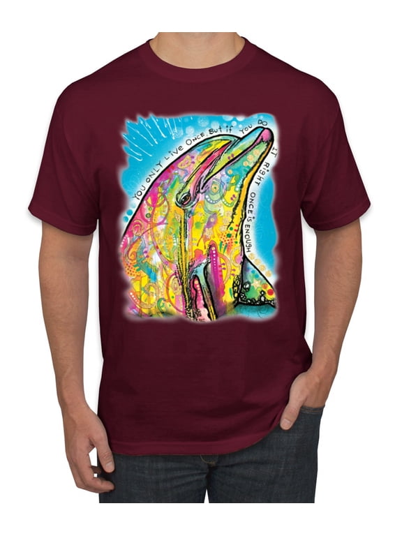 Dean Russo Neon Colorfu Dolphin Animal Lover Men Graphic Tee, Maroon, Large