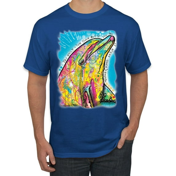 Wild Bobby Dean Russo Neon Colorfu Dolphin Animal Lover Men Graphic Tee, Royal, 3X-Large