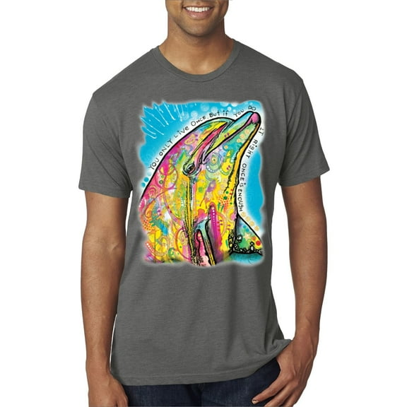 Wild Bobby Dean Russo Neon Colorfu Dolphin Animal Lover Men Premium Tri Blend Tee, Dark Heather, X-Large