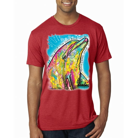 Wild Bobby Dean Russo Neon Colorfu Dolphin Animal Lover Men Premium Tri Blend Tee, Vintage Red, Small