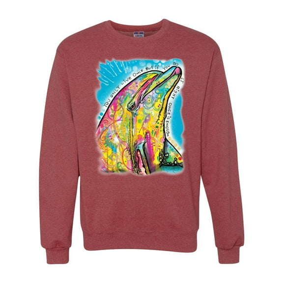 Wild Bobby Dean Russo Neon Colorfu Dolphin Animal Lover Unisex Crewneck Graphic Sweatshirt, Vintage Heather Red, Small