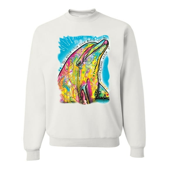 Wild Bobby Dean Russo Neon Colorfu Dolphin Animal Lover Unisex Crewneck Graphic Sweatshirt, White, Small