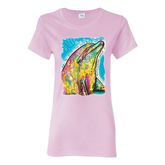 Wild Bobby Dean Russo Neon Colorfu Dolphin Animal Lover Women Graphic Tee, Light Pink, 3X-Large