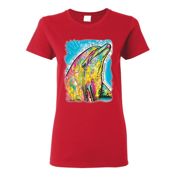 Wild Bobby Dean Russo Neon Colorfu Dolphin Animal Lover Women Graphic Tee, Red, XX-Large