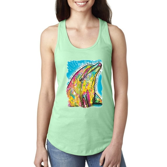 Wild Bobby, Dean Russo Neon Colorfu Dolphin Animal Lover Women Racerback Tank Top, Mint, Large