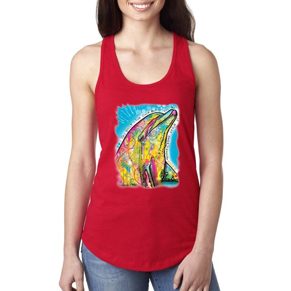 Wild Bobby Dean Russo Neon Colorfu Dolphin Animal Lover Women Racerback Tank Top, Red, Medium