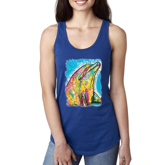Wild Bobby, Dean Russo Neon Colorfu Dolphin Animal Lover Women Racerback Tank Top, Royal, Small