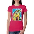 thumbnail image 1 of Wild Bobby, Dean Russo Neon Colorfu Dolphin Animal Lover Women Slim Fit Junior Tee, Raspberry, XX-Large, 1 of 5