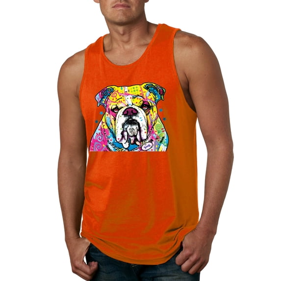 Wild Bobby Dean Russo Neon Colorful Pug Dog The Bulldog Dog Lover Men Graphic Tank Top, Orange, Medium