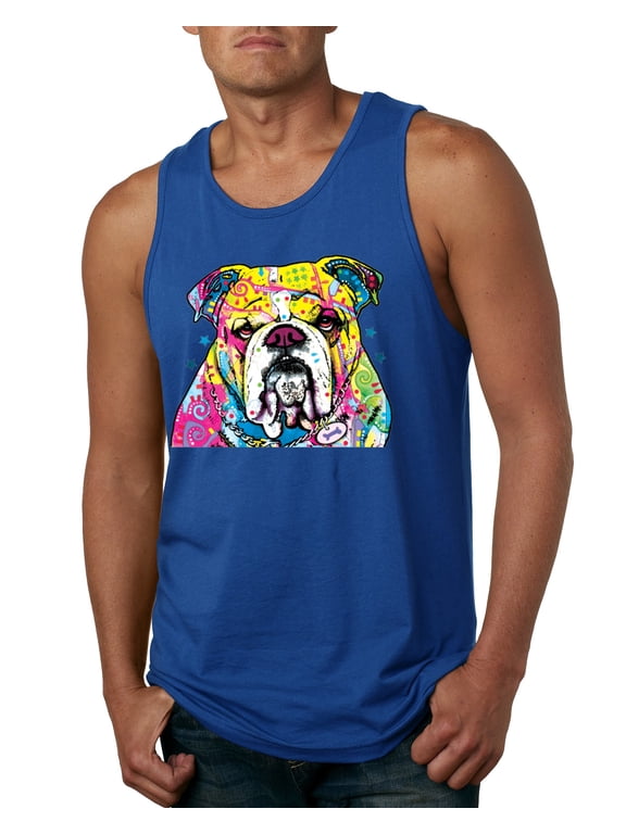 Dean Russo Neon Colorful Pug Dog The Bulldog Dog Lover Men Graphic Tank Top, Royal, Large