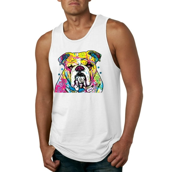 Wild Bobby Dean Russo Neon Colorful Pug Dog The Bulldog Dog Lover Men Graphic Tank Top, White, Large