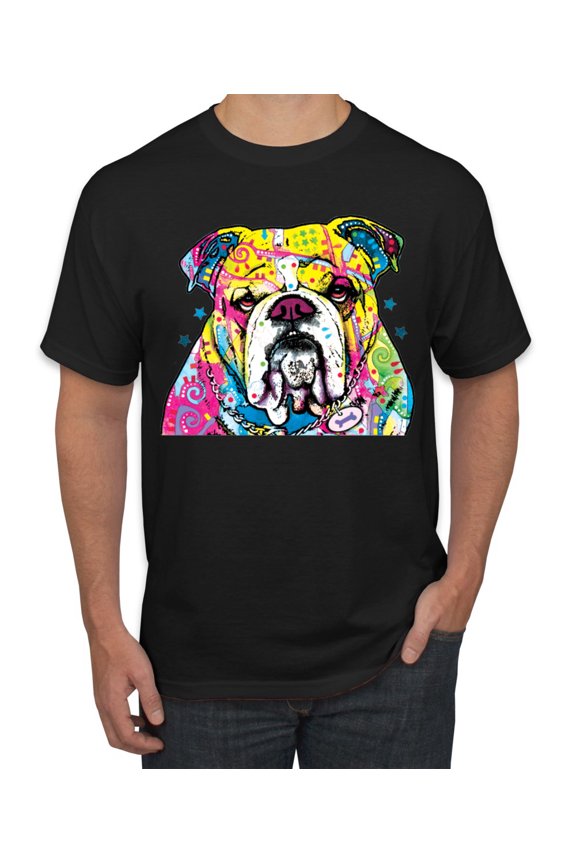 Dean Russo Neon Colorful Pug Dog The Bulldog Dog Lover Men Graphic Tee, Black, Small