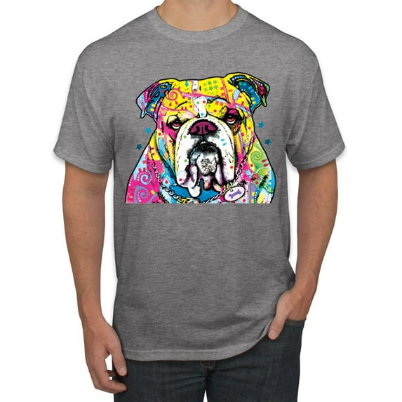 Wild Bobby Dean Russo Neon Colorful Pug Dog The Bulldog Dog Lover Men Graphic Tee, Heather Grey, Large