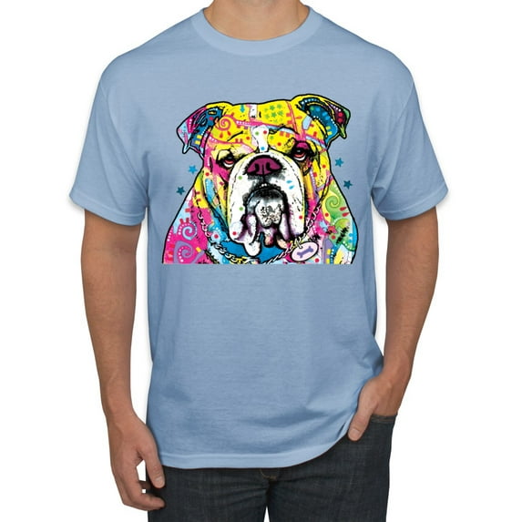 Wild Bobby Dean Russo Neon Colorful Pug Dog The Bulldog Dog Lover Men Graphic Tee, Light Blue, 5X-Large