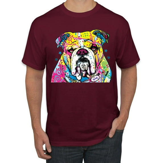Wild Bobby Dean Russo Neon Colorful Pug Dog The Bulldog Dog Lover Men Graphic Tee, Maroon, Large