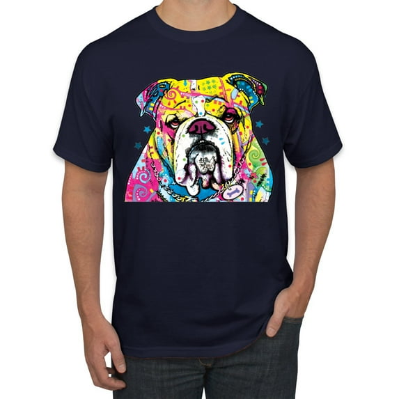 Wild Bobby Dean Russo Neon Colorful Pug Dog The Bulldog Dog Lover Men Graphic Tee, Navy, 4X-Large