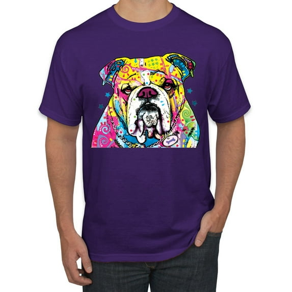 Wild Bobby Dean Russo Neon Colorful Pug Dog The Bulldog Dog Lover Men Graphic Tee, Purple, 5X-Large