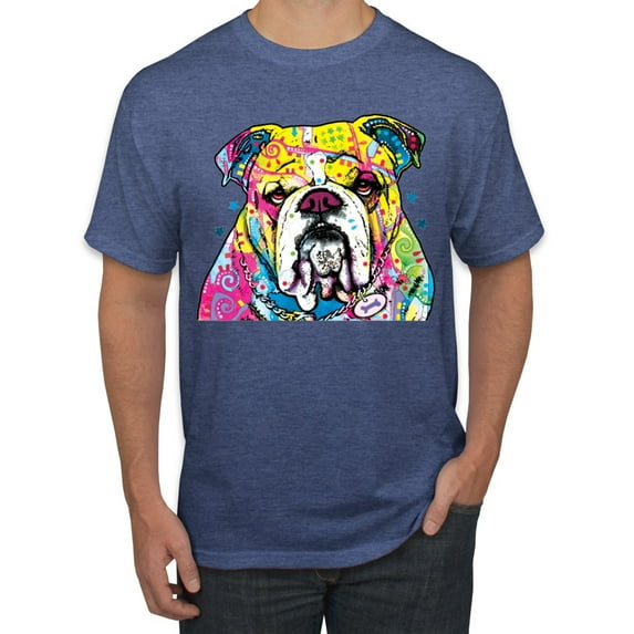 Wild Bobby Dean Russo Neon Colorful Pug Dog The Bulldog Dog Lover Men Graphic Tee, Vintage Heather Blue, Small