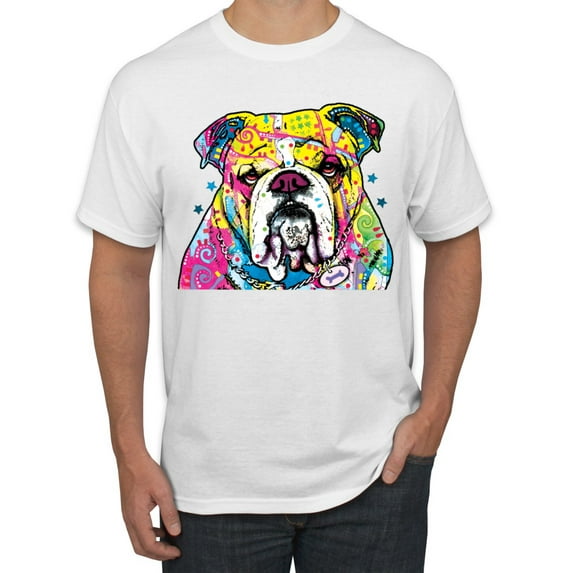 Wild Bobby Dean Russo Neon Colorful Pug Dog The Bulldog Dog Lover Men Graphic Tee, White, X-Large