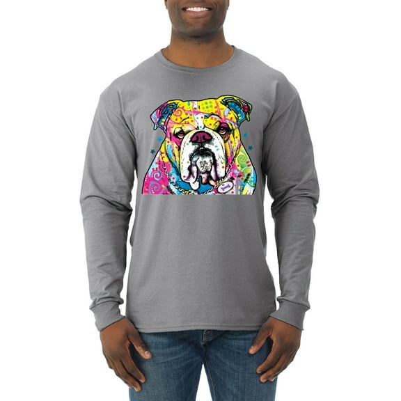 Wild Bobby Dean Russo Neon Colorful Pug Dog The Bulldog Dog Lover Men Long Sleeve Shirt, Heather Grey, X-Large