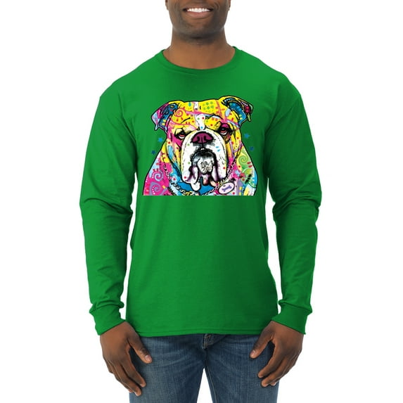 Wild Bobby Dean Russo Neon Colorful Pug Dog The Bulldog Dog Lover Men Long Sleeve Shirt, Kelly, Small