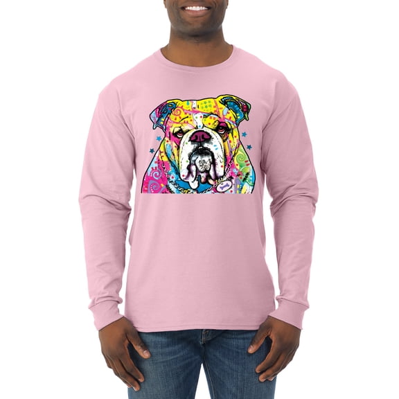Wild Bobby Dean Russo Neon Colorful Pug Dog The Bulldog Dog Lover Men Long Sleeve Shirt, Light Pink, Medium