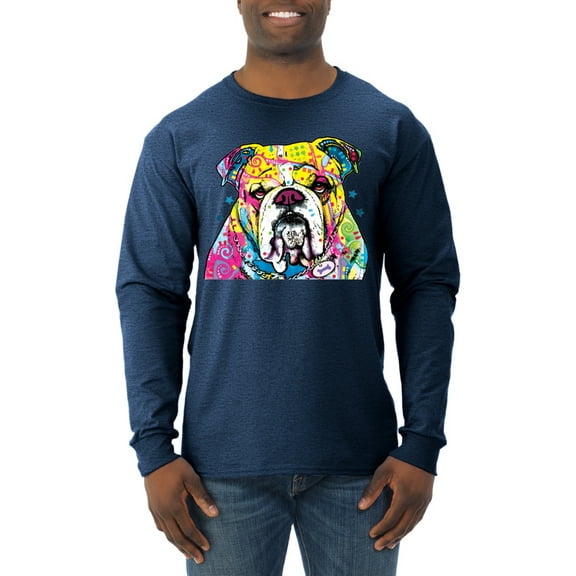 Wild Bobby Dean Russo Neon Colorful Pug Dog The Bulldog Dog Lover Men Long Sleeve Shirt, Vintage Heather Navy, Medium