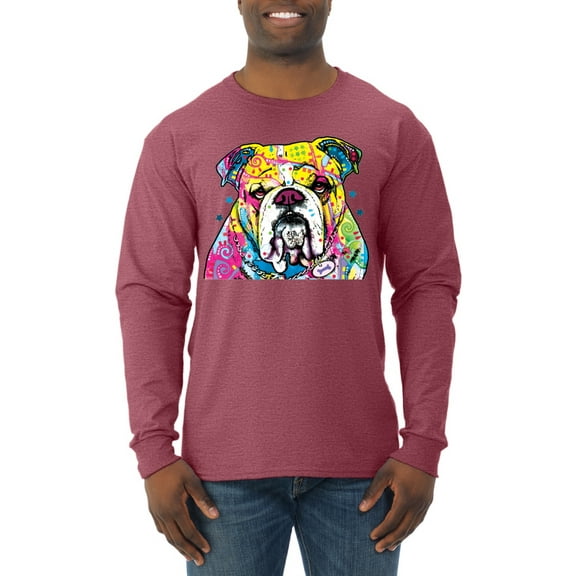 Wild Bobby Dean Russo Neon Colorful Pug Dog The Bulldog Dog Lover Men Long Sleeve Shirt, Vintage Heather Red, Small