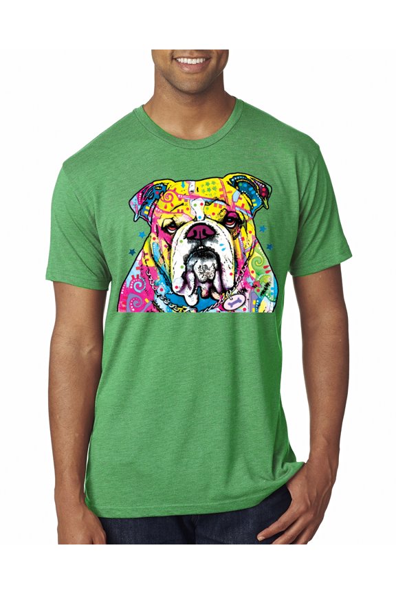 , Dean Russo Neon Colorful Pug Dog The Bulldog Dog Lover Men Premium Tri Blend Tee, Envy, Large