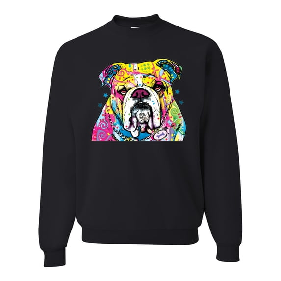 Wild Bobby Dean Russo Neon Colorful Pug Dog The Bulldog Dog Lover Unisex Crewneck Graphic Sweatshirt, Black, Small