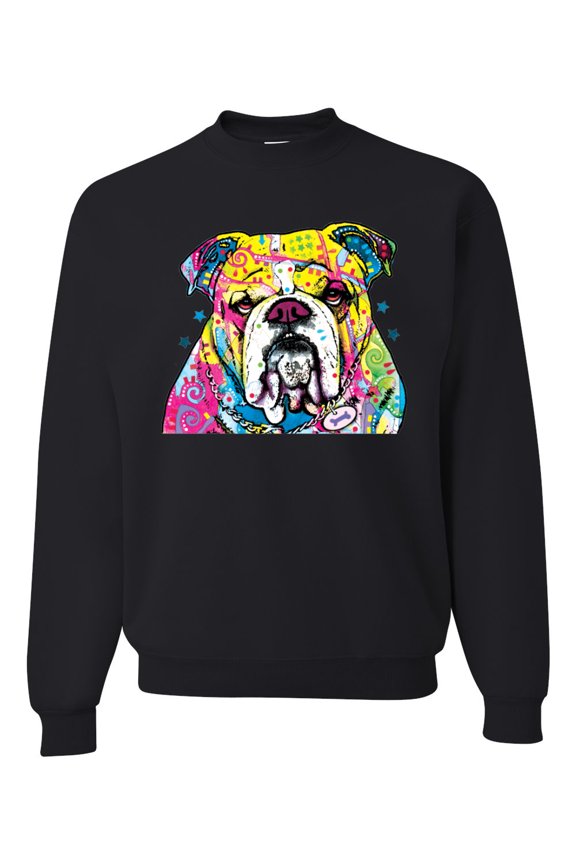 Dean Russo Neon Colorful Pug Dog The Bulldog Dog Lover Unisex Crewneck Graphic Sweatshirt, Black, Small