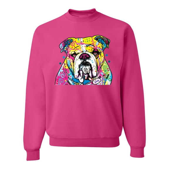 Wild Bobby Dean Russo Neon Colorful Pug Dog The Bulldog Dog Lover Unisex Crewneck Graphic Sweatshirt, Fuschia, X-Large