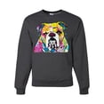 thumbnail image 1 of Wild Bobby Dean Russo Neon Colorful Pug Dog The Bulldog Dog Lover Unisex Crewneck Graphic Sweatshirt, Heather Black, 3X-Large, 1 of 5