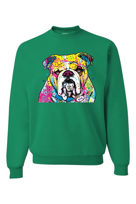 Dean Russo Neon Colorful Pug Dog The Bulldog Dog Lover Unisex Crewneck Graphic Sweatshirt, Kelly, Medium