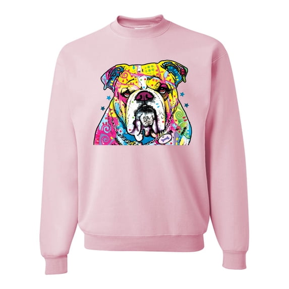 Wild Bobby, Dean Russo Neon Colorful Pug Dog The Bulldog Dog Lover Unisex Crewneck Graphic Sweatshirt, Light Pink, XX-Large