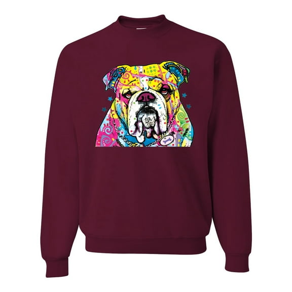 Wild Bobby Dean Russo Neon Colorful Pug Dog The Bulldog Dog Lover Unisex Crewneck Graphic Sweatshirt, Maroon, X-Large
