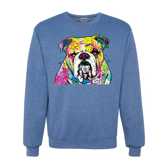 Wild Bobby, Dean Russo Neon Colorful Pug Dog The Bulldog Dog Lover Unisex Crewneck Graphic Sweatshirt, Vintage Heather Blue, Medium