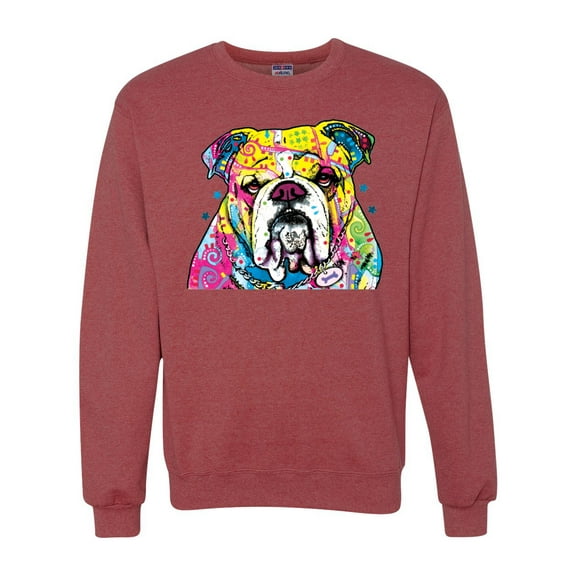 Wild Bobby Dean Russo Neon Colorful Pug Dog The Bulldog Dog Lover Unisex Crewneck Graphic Sweatshirt, Vintage Heather Red, X-Large