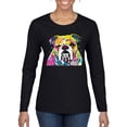 thumbnail image 1 of Wild Bobby Dean Russo Neon Colorful Pug Dog The Bulldog Dog Lover Women Graphic Long Sleeve Tee, Black, Large, 1 of 5