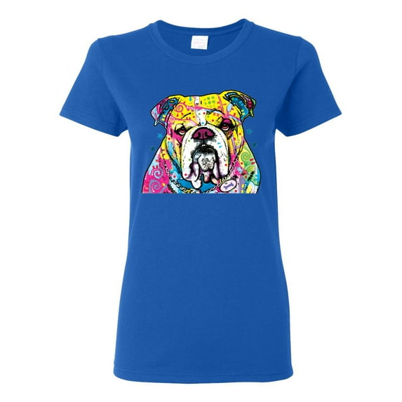 Wild Bobby Dean Russo Neon Colorful Pug Dog The Bulldog Dog Lover Women Graphic Tee, Royal, X-Large