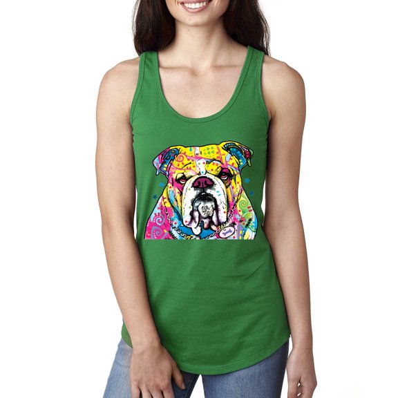 Wild Bobby Dean Russo Neon Colorful Pug Dog The Bulldog Dog Lover Women Racerback Tank Top, Kelly, Medium