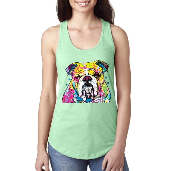 Wild Bobby Dean Russo Neon Colorful Pug Dog The Bulldog Dog Lover Women Racerback Tank Top, Mint, X-Large