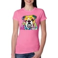 thumbnail image 1 of Wild Bobby Dean Russo Neon Colorful Pug Dog The Bulldog Dog Lover Women Slim Fit Junior Tee, Hot Pink, Large, 1 of 5