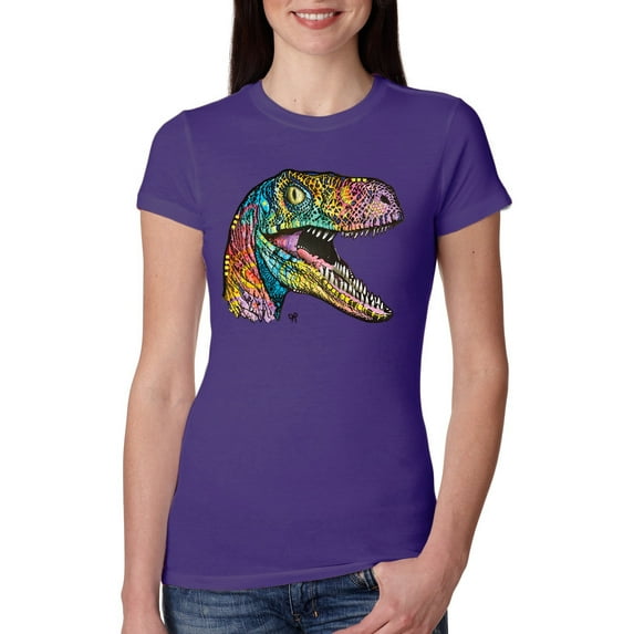 Dean Russo Raptor Animal Lover Womens Slim Fit Junior Tee, Purple Rush, X-Large